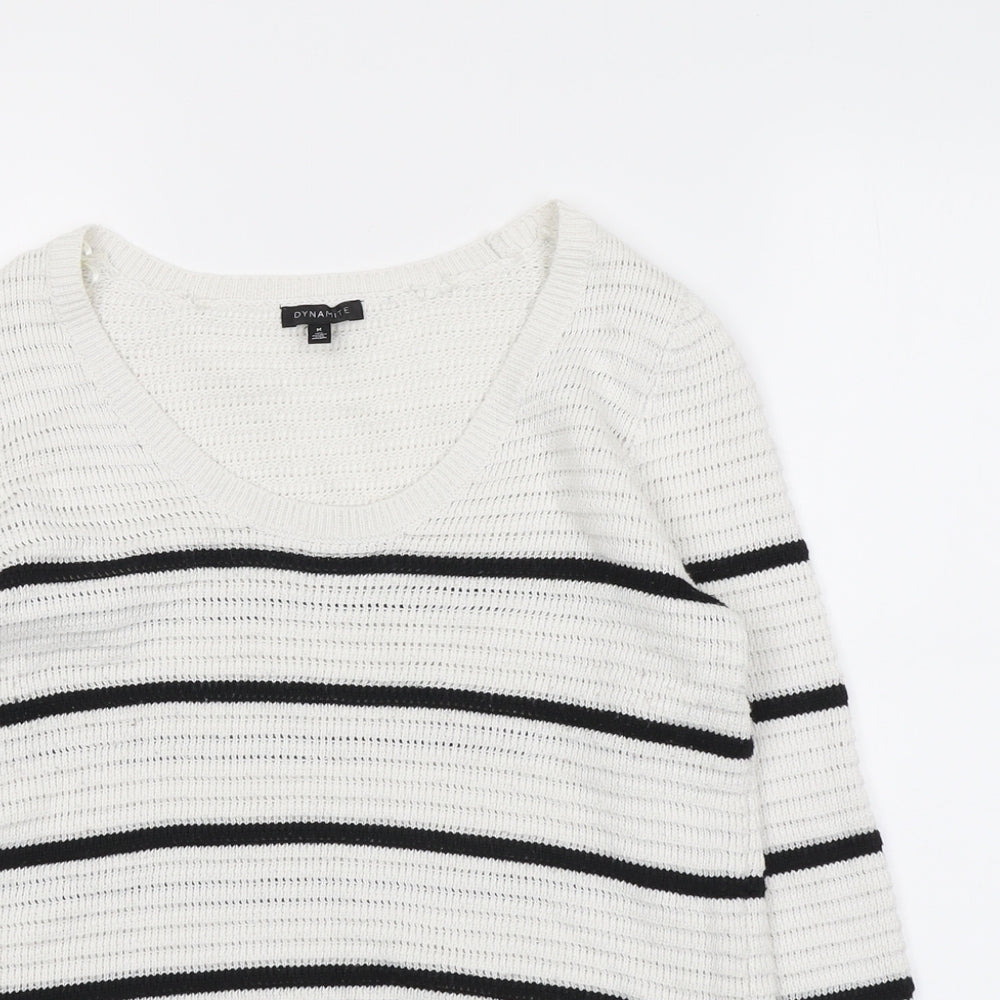 Dynamite Womens Grey Scoop Neck Striped Polyester Pullover Jumper Size M
