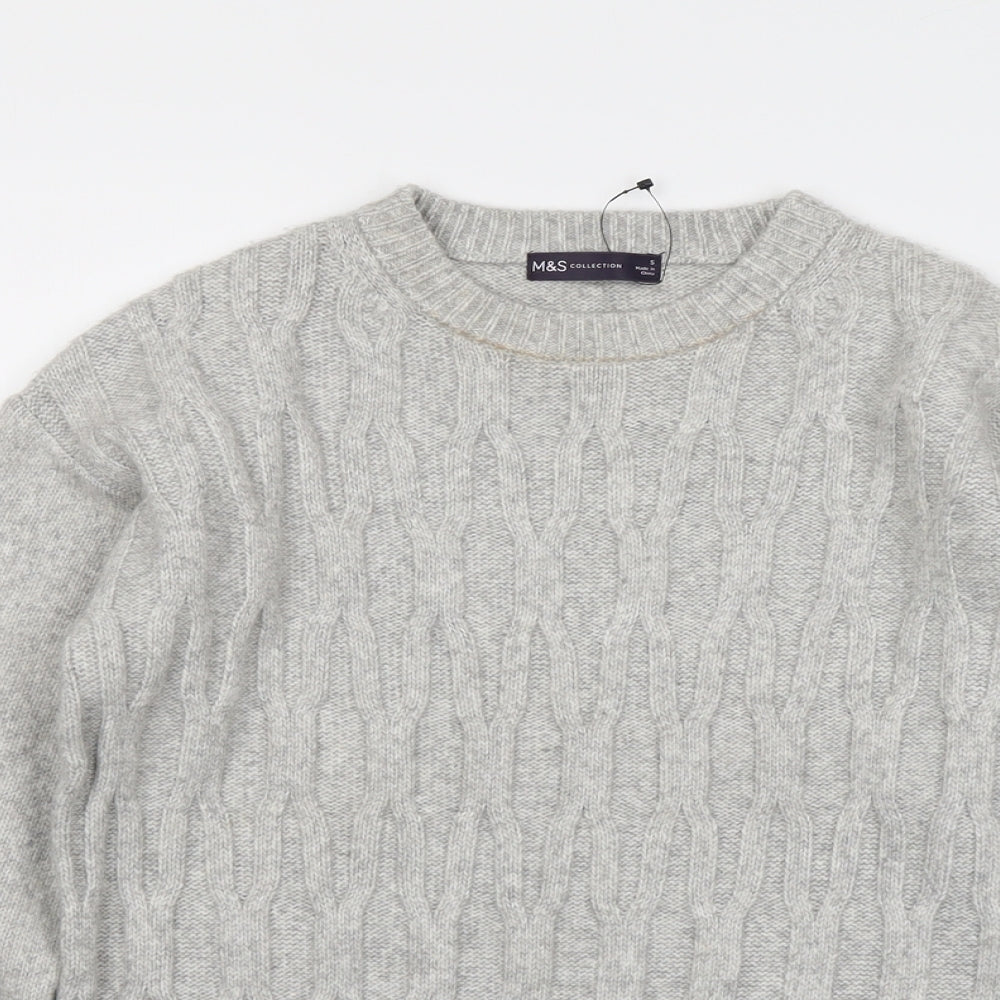 Marks and Spencer Womens Grey Round Neck Polyester Pullover Jumper Size S