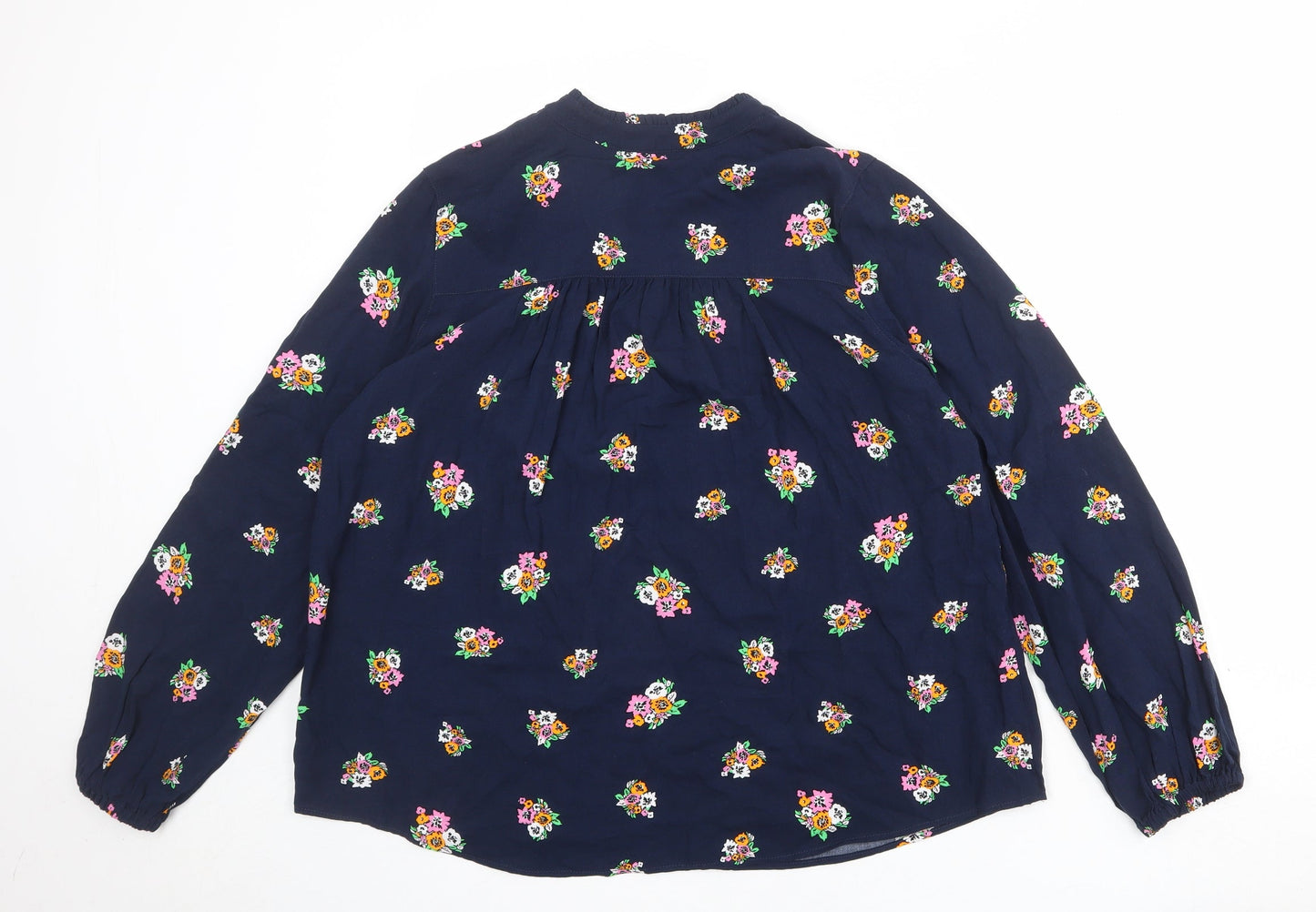 Marks and Spencer Womens Blue Floral Viscose Basic Blouse Size 10 V-Neck