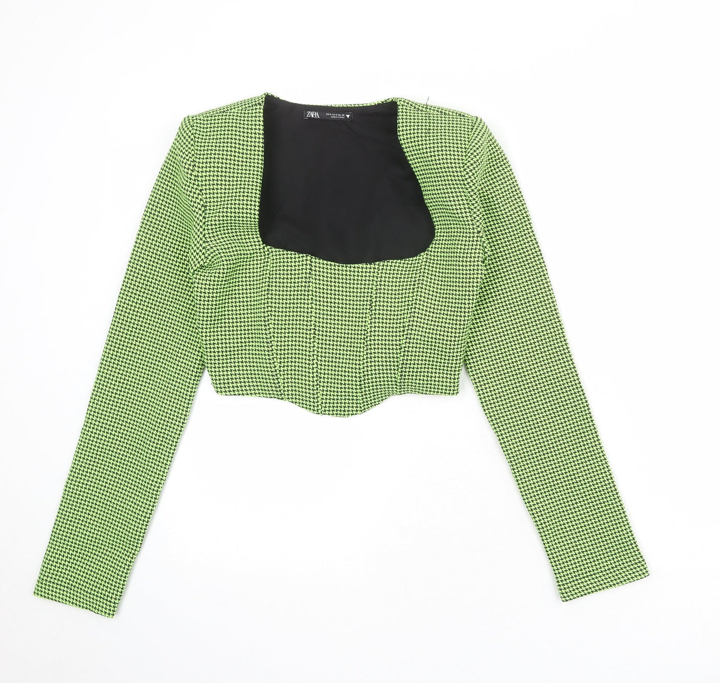 Zara Womens Green Geometric Polyester Cropped Tank Size S Square Neck