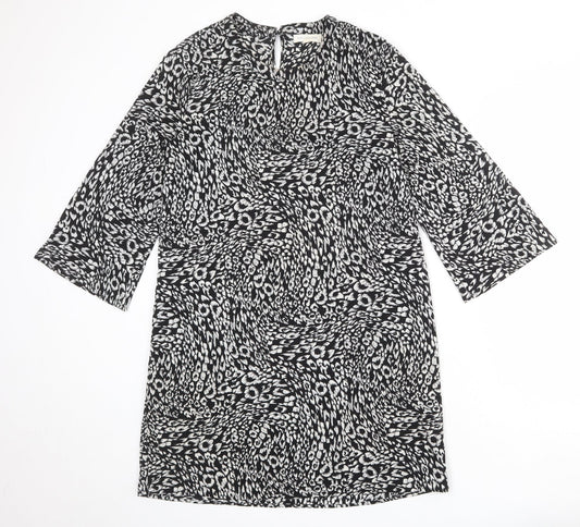 Moss Copenhagen Womens Black Animal Print Polyester A-Line Size S Round Neck Button - Leopard pattern