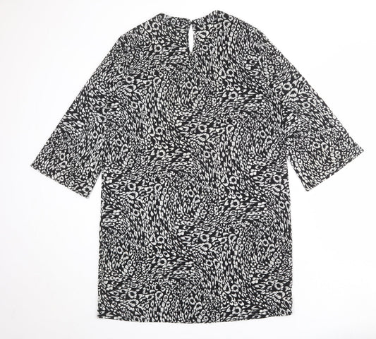 Moss Copenhagen Womens Black Animal Print Polyester A-Line Size S Round Neck Button - Leopard pattern