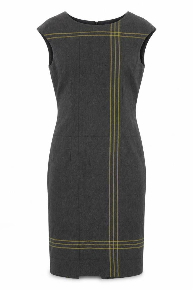 Marks and Spencer Womens Grey Striped Polyester Shift Size 8 Round Neck Zip