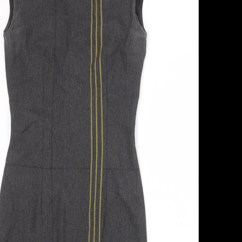 Marks and Spencer Womens Grey Striped Polyester Shift Size 8 Round Neck Zip
