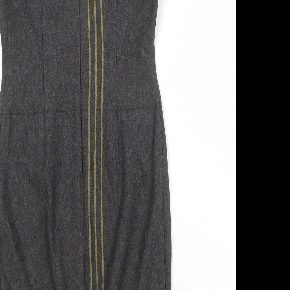 Marks and Spencer Womens Grey Striped Polyester Shift Size 8 Round Neck Zip