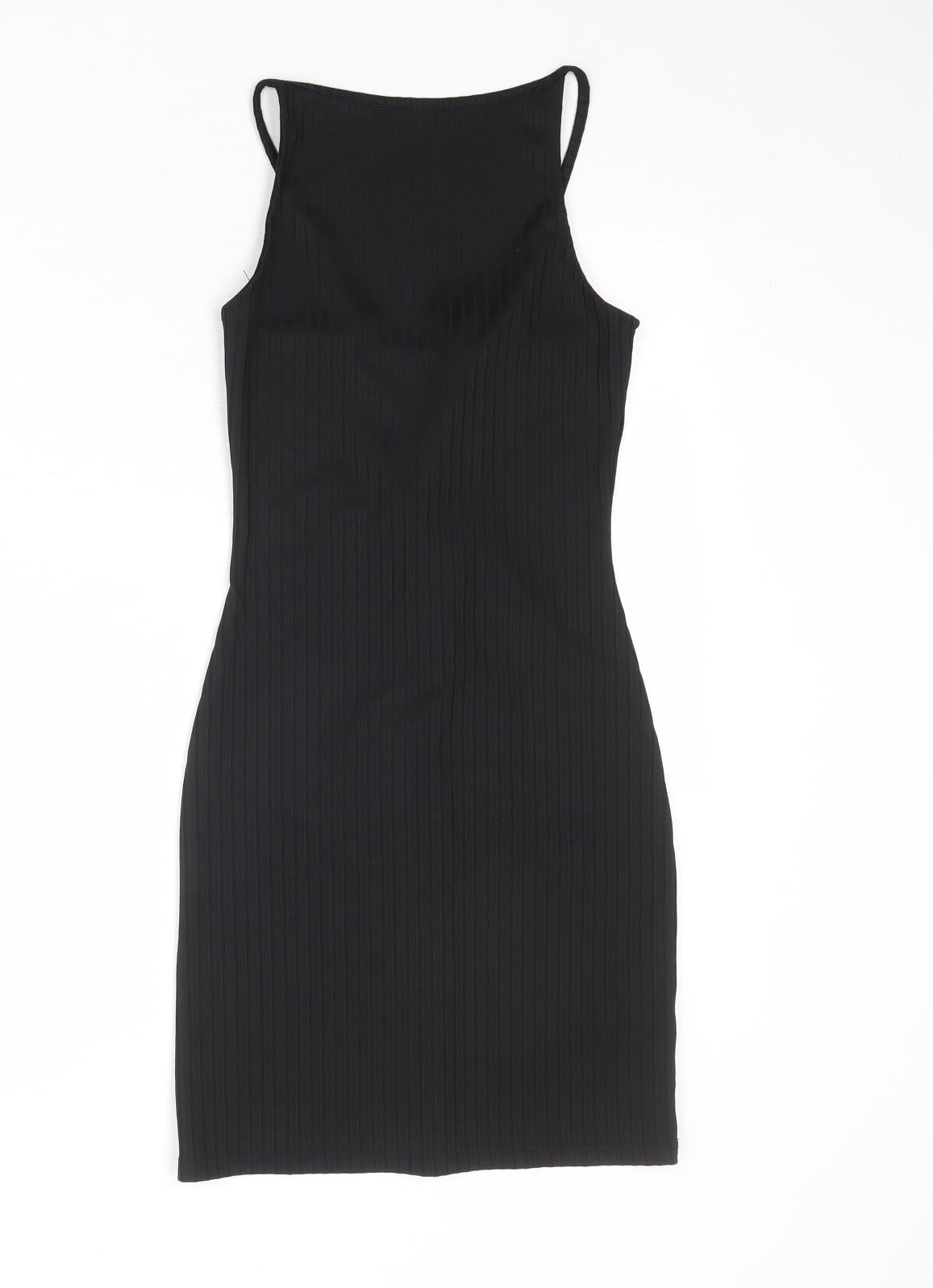 River Island Womens Black Polyester Bodycon Size 6 Boat Neck Lace Up