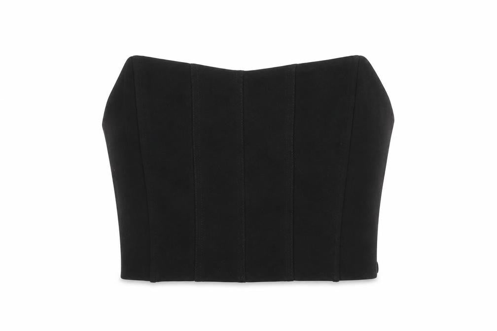 Front view of Nasty Gal girls’ black polyester cropped tank, size S, sweetheart zip