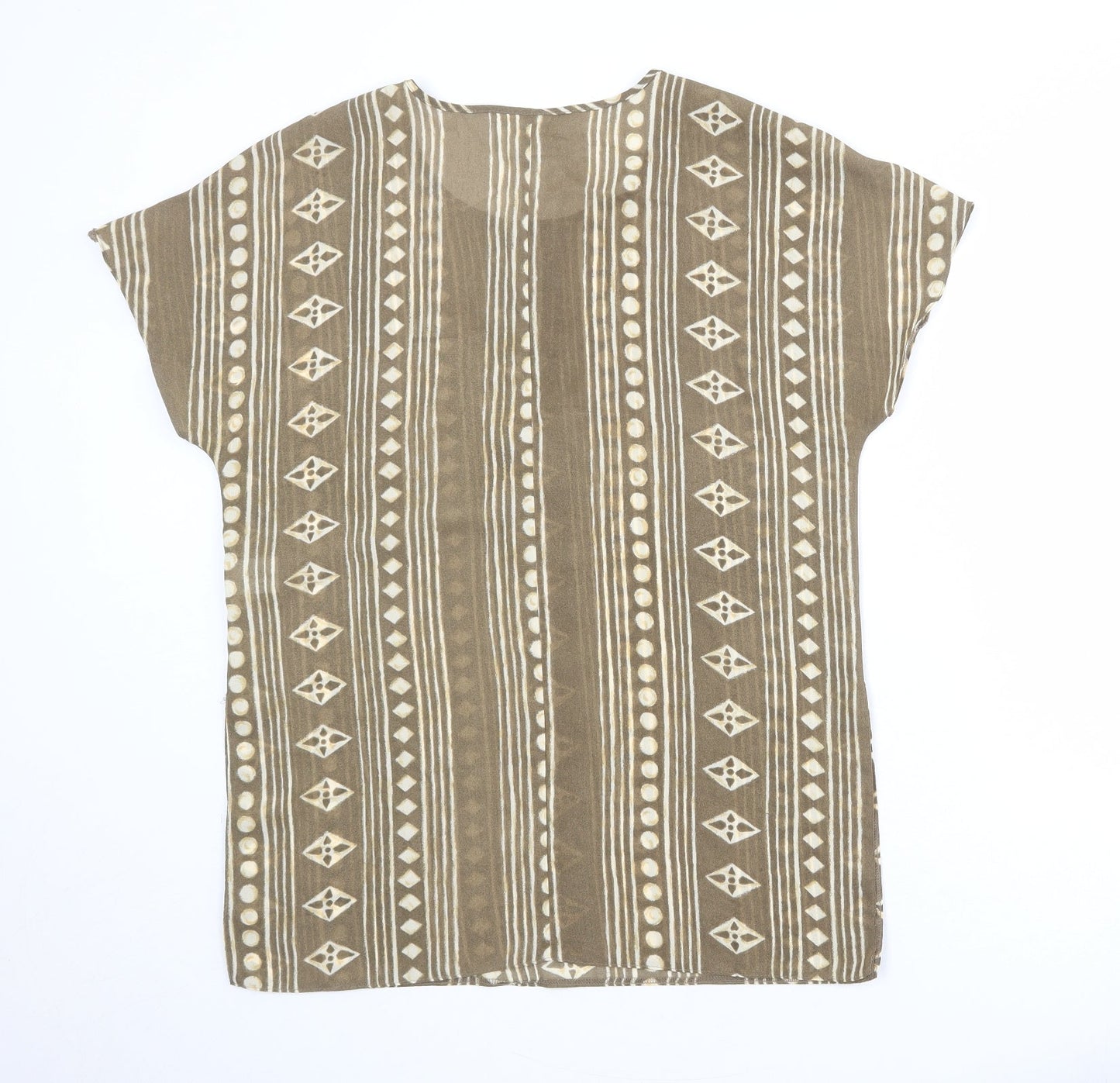 Jayne Elliot Womens Brown Geometric Polyester Basic T-Shirt Size 14 Roll Neck