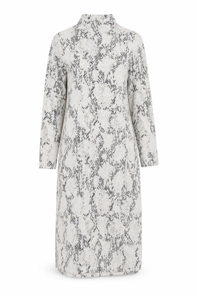 Marks and Spencer Womens Grey Animal Print Viscose Jumper Dress Size 14 Mock Neck Pullover - Snakeskin pattern