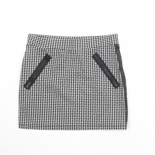 FACTORIE Womens Black Geometric Polyester A-Line Skirt Size M - Houndstooth pattern