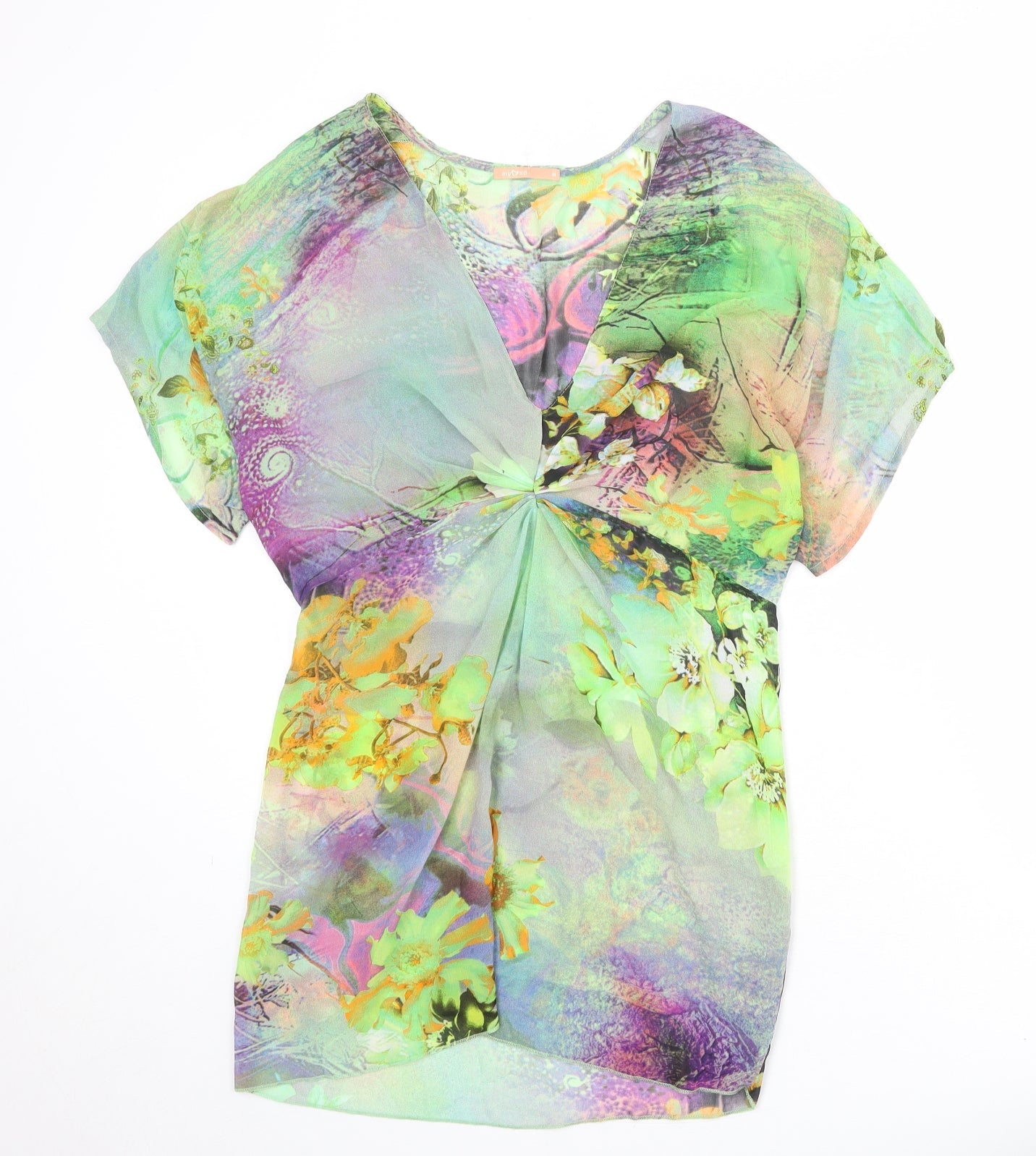 Myose Womens Multicoloured Floral Polyester Basic Blouse Size M V-Neck - Ruched Detail
