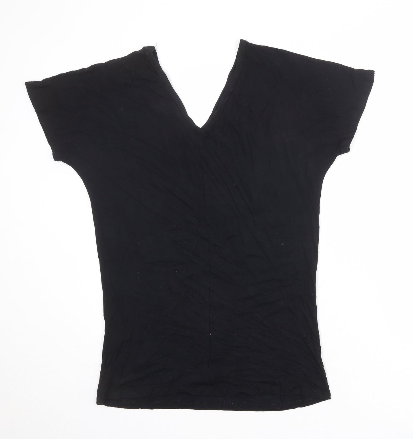 Missguided Womens Black Viscose Basic T-Shirt Size 8 V-Neck