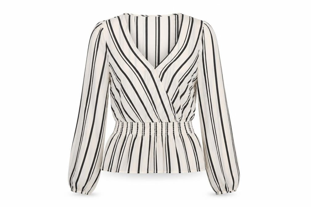 Oasis Womens Ivory Striped Polyester Basic Blouse Size 8 V-Neck - Peplum