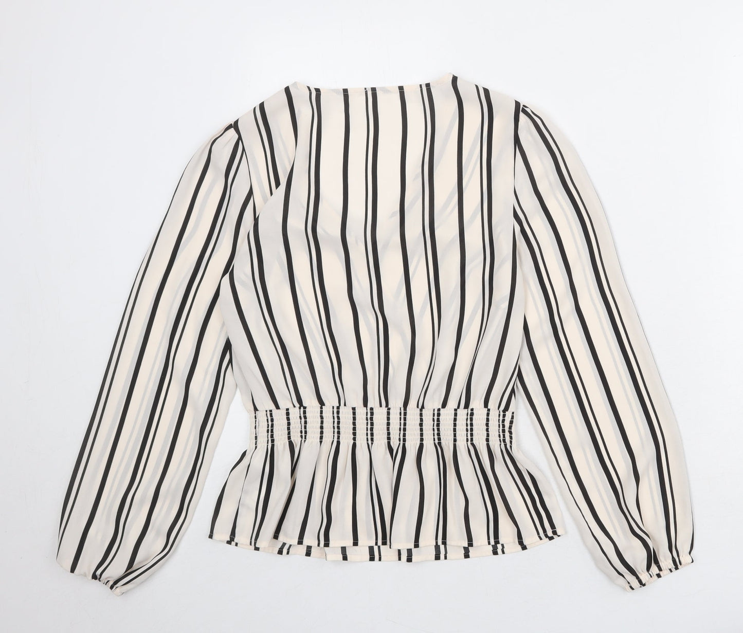 Oasis Womens Ivory Striped Polyester Basic Blouse Size 8 V-Neck - Peplum