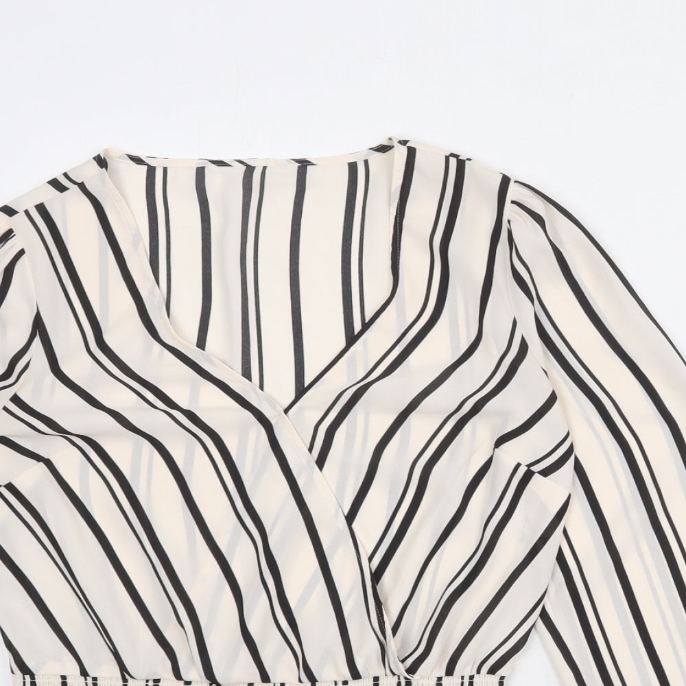 Oasis Womens Ivory Striped Polyester Basic Blouse Size 8 V-Neck - Peplum