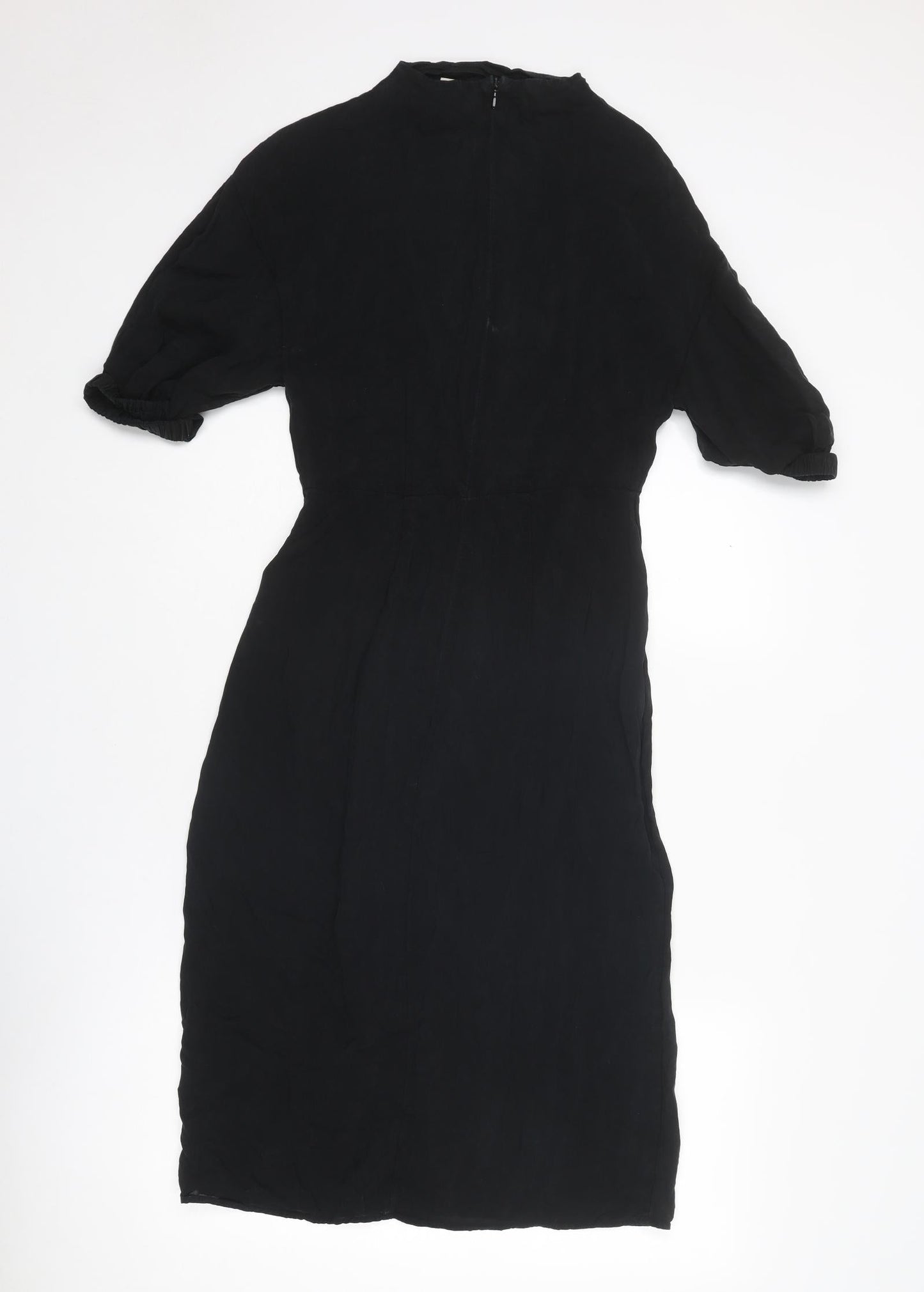 H&M Womens Black Cupro A-Line Size 4 Round Neck Zip