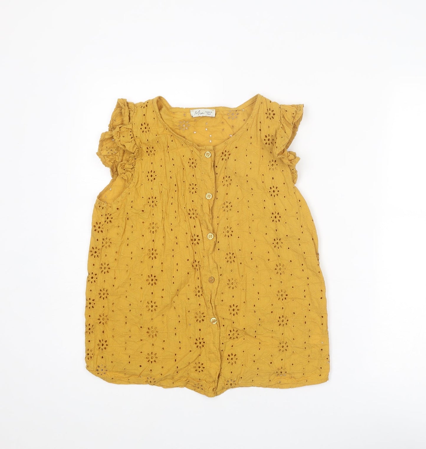 MIA Womens Yellow Cotton Basic Button-Up Size S Boat Neck