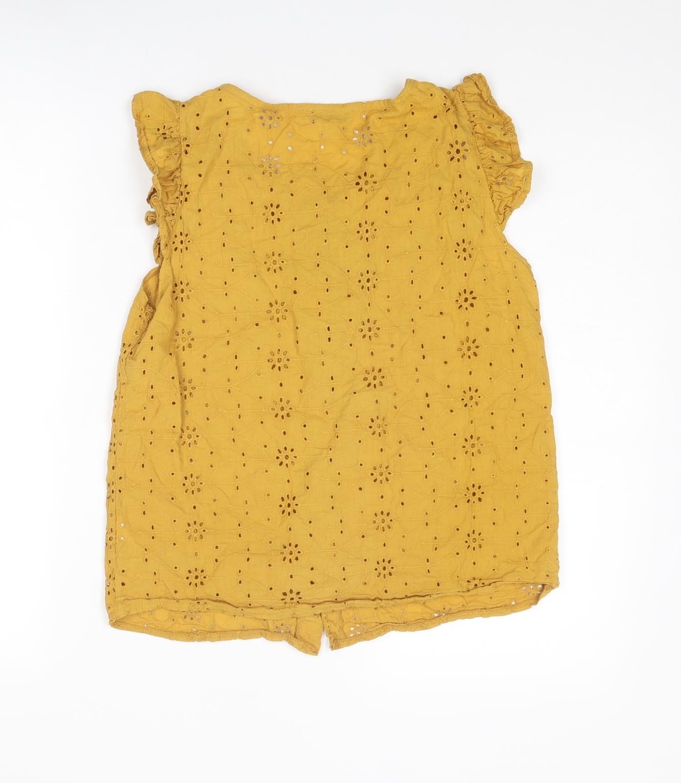MIA Womens Yellow Cotton Basic Button-Up Size S Boat Neck
