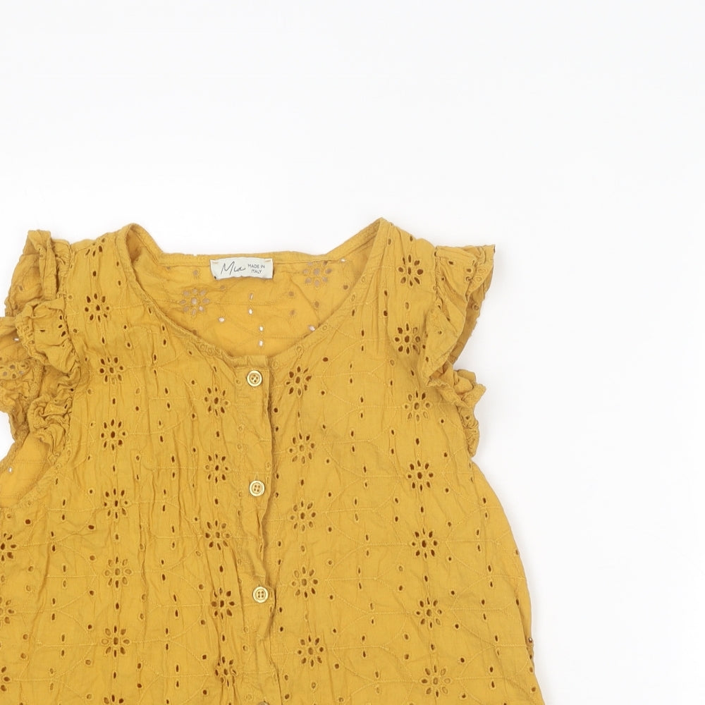 MIA Womens Yellow Cotton Basic Button-Up Size S Boat Neck