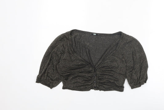 Therapy Womens Gold Viscose Cropped Button-Up Size 12 V-Neck
