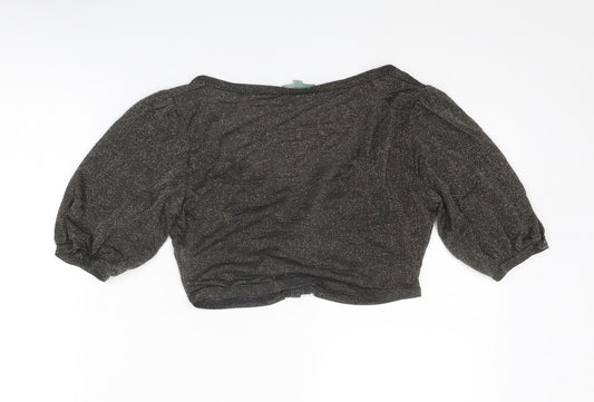Therapy Womens Gold Viscose Cropped Button-Up Size 12 V-Neck