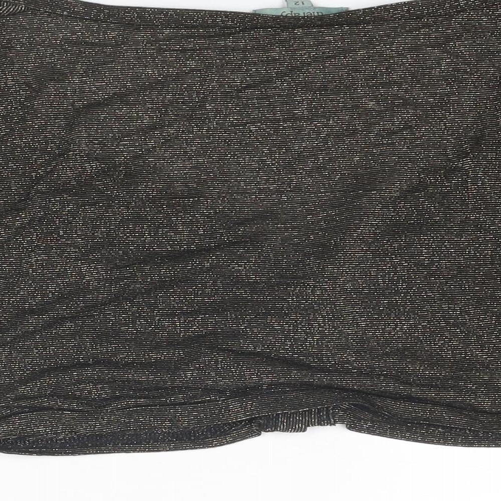 Therapy Womens Gold Viscose Cropped Button-Up Size 12 V-Neck