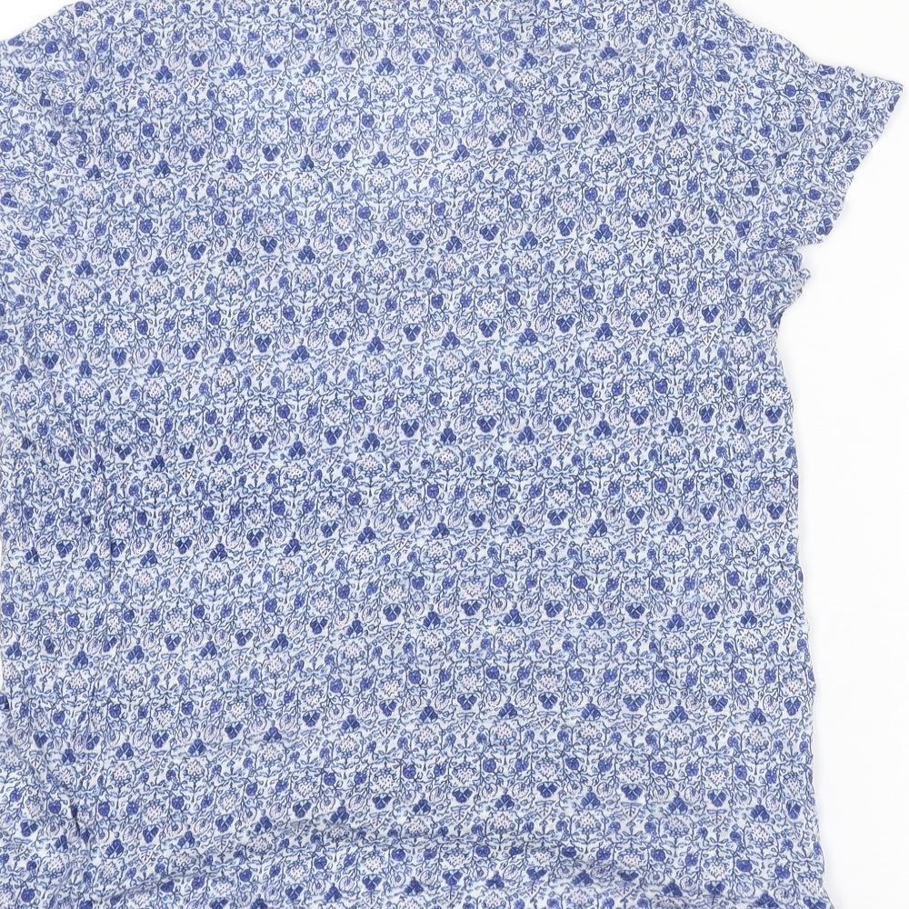 Gap Womens Blue Geometric Linen Basic Blouse Size S Round Neck