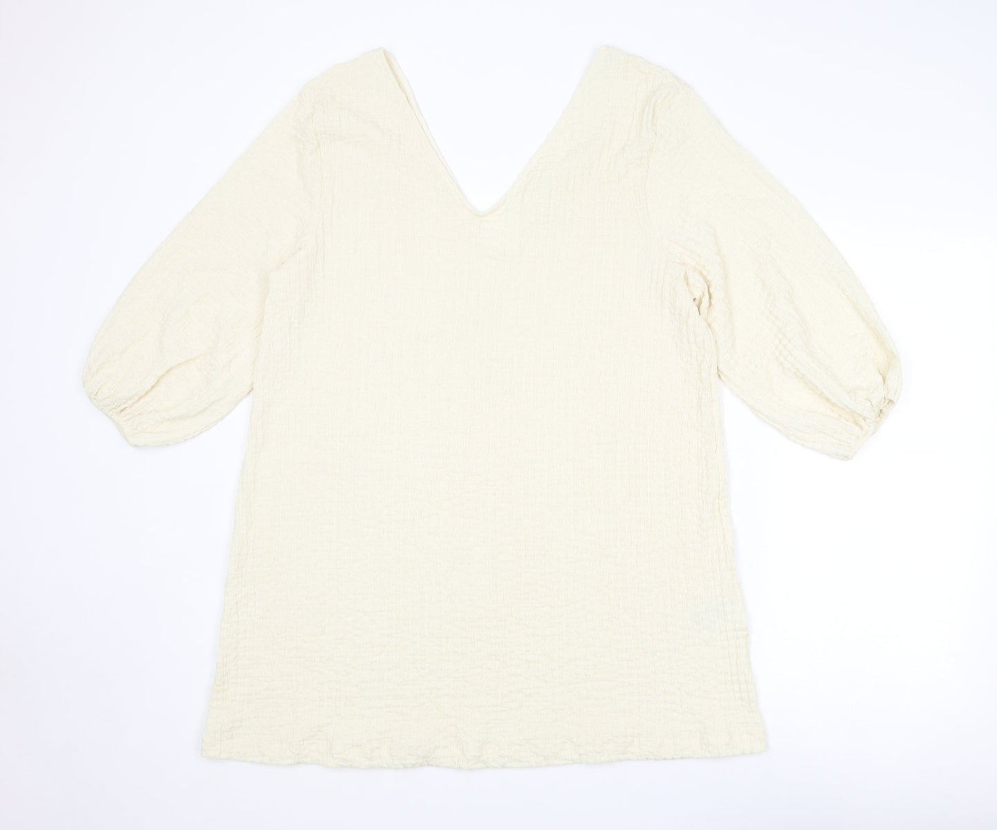 H&M Womens Ivory Polyester A-Line Size S V-Neck Pullover