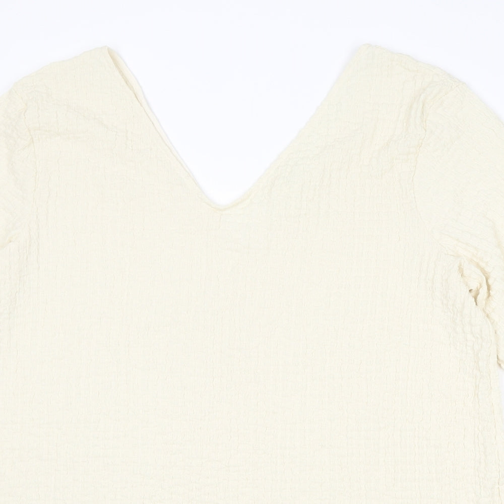 H&M Womens Ivory Polyester A-Line Size S V-Neck Pullover