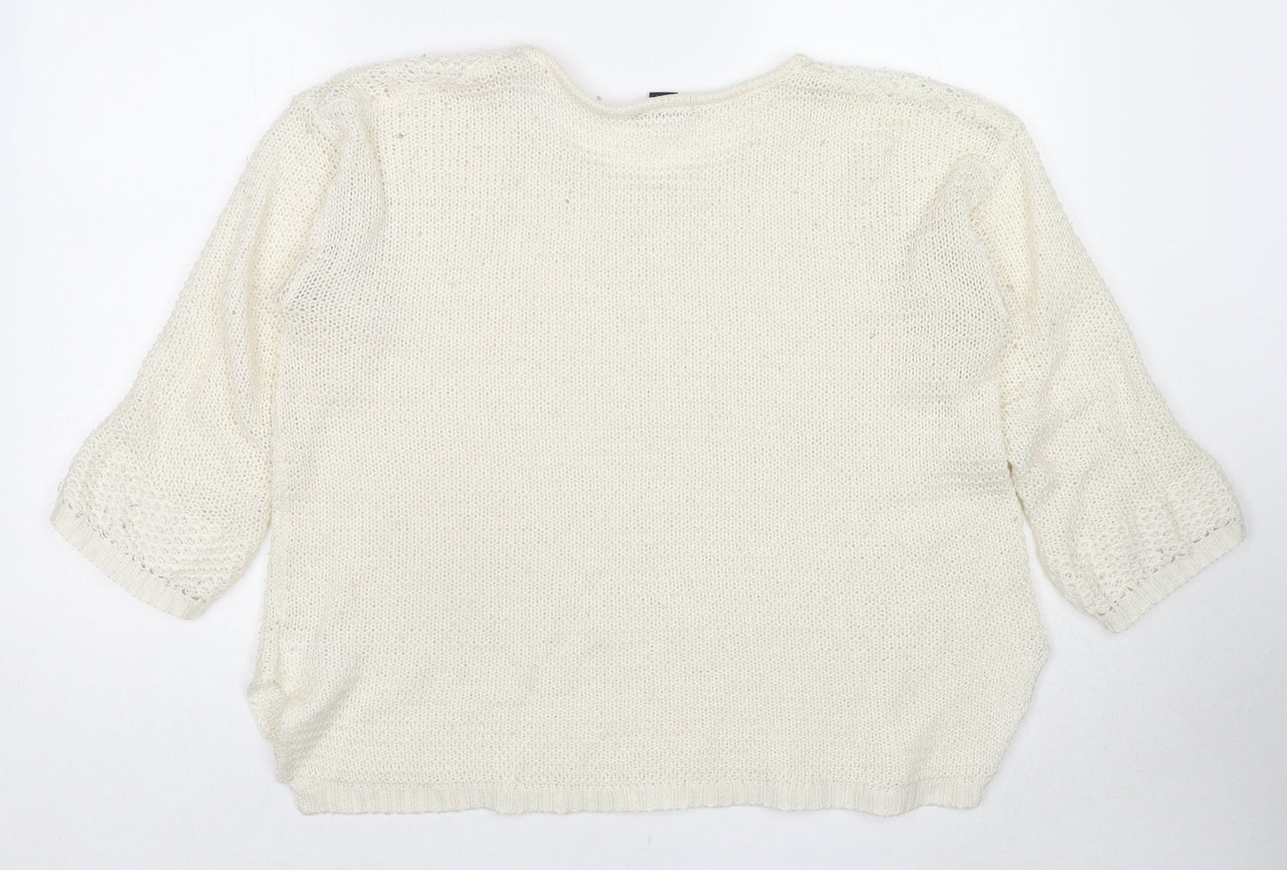 H&M Womens Ivory Round Neck Acrylic Pullover Jumper Size S