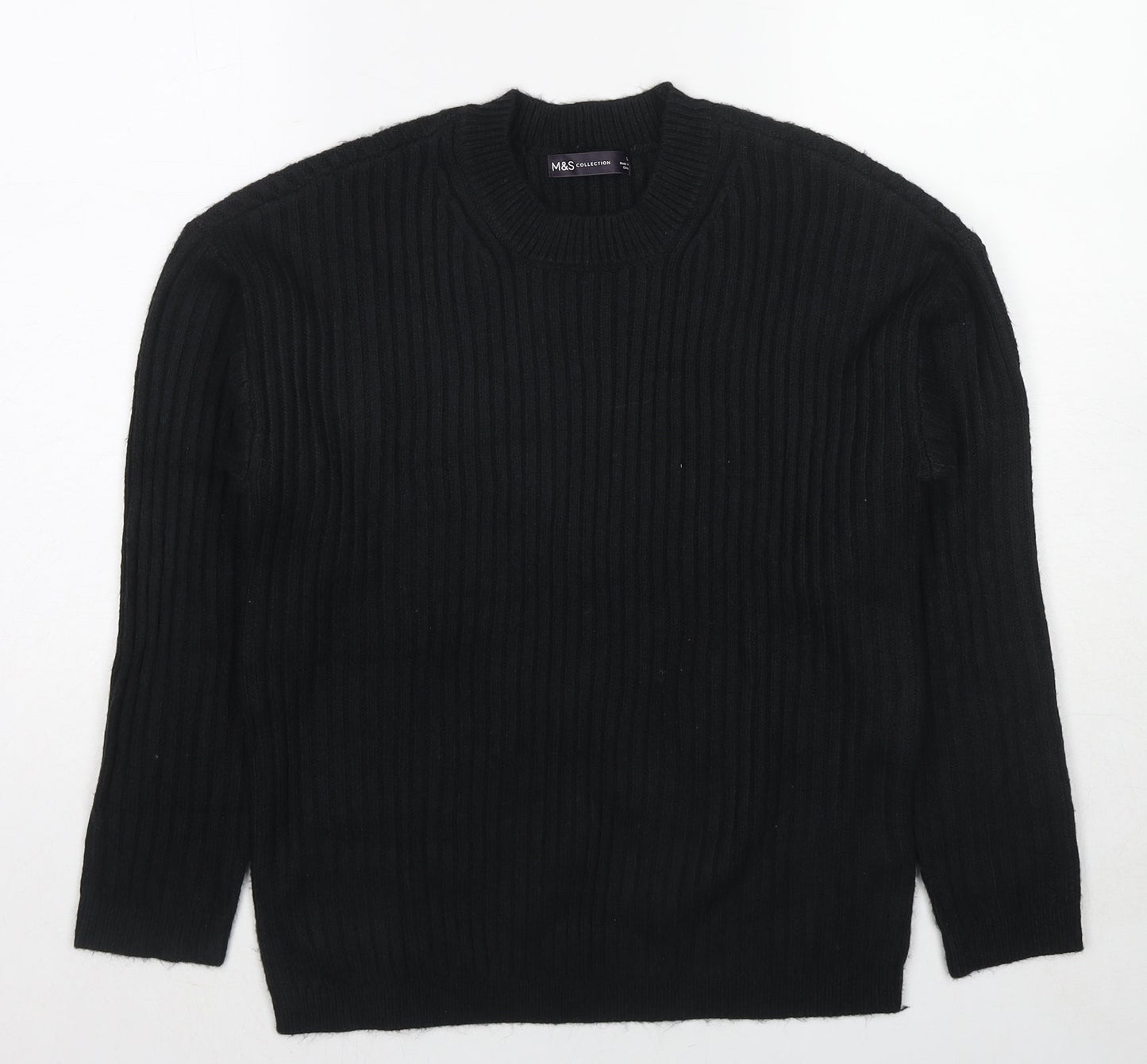 Marks and Spencer Womens Black Round Neck Polyester Pullover Jumper Size S