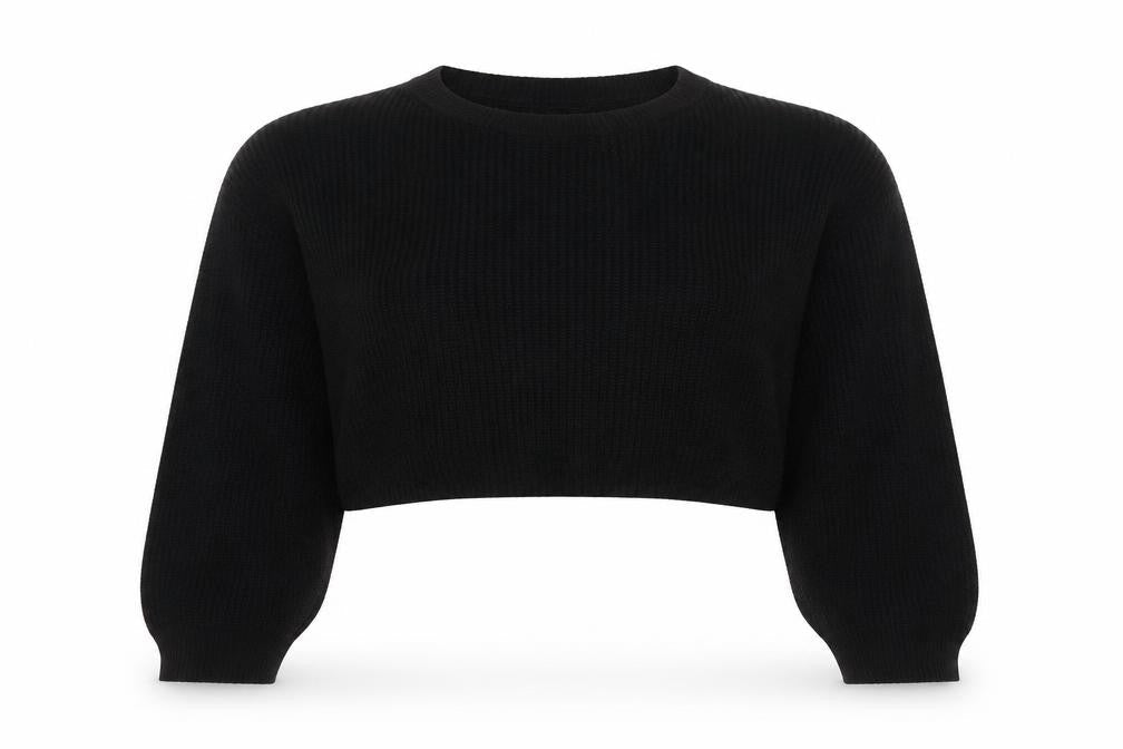 Front view of Missguided women’s black round neck polyester jumper, size S, -, size S-m cropped
