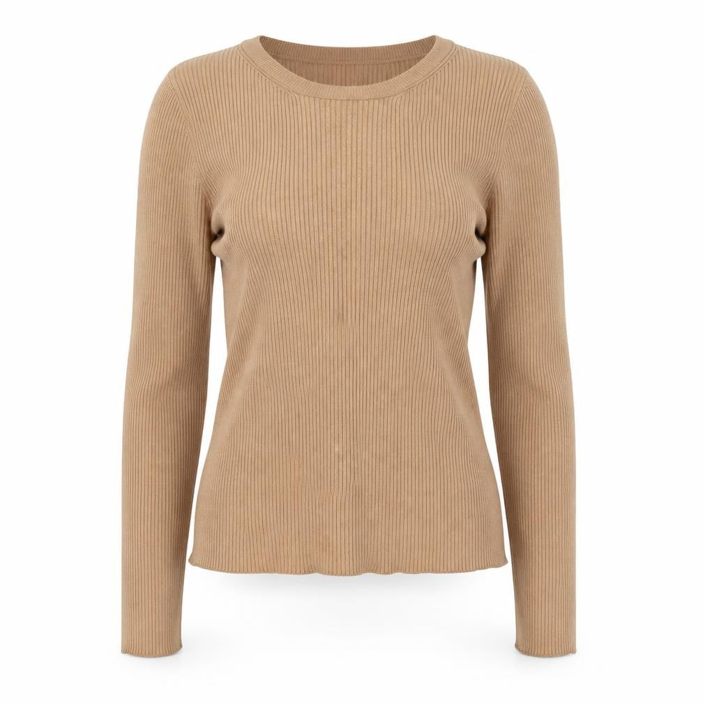 RESERVED Womens Beige Round Neck Polyester Pullover Jumper Size S