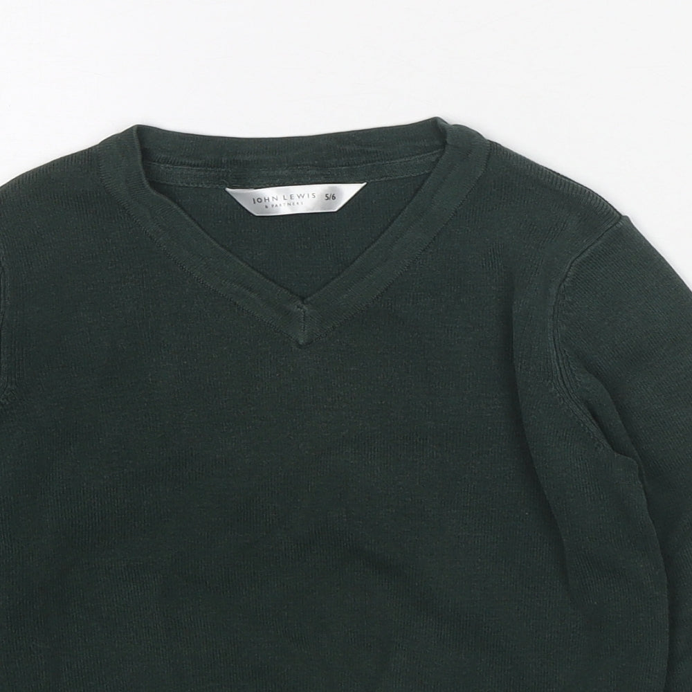 John Lewis Boys Green V-Neck Cotton Pullover Jumper Size 5-6 Years Pullover