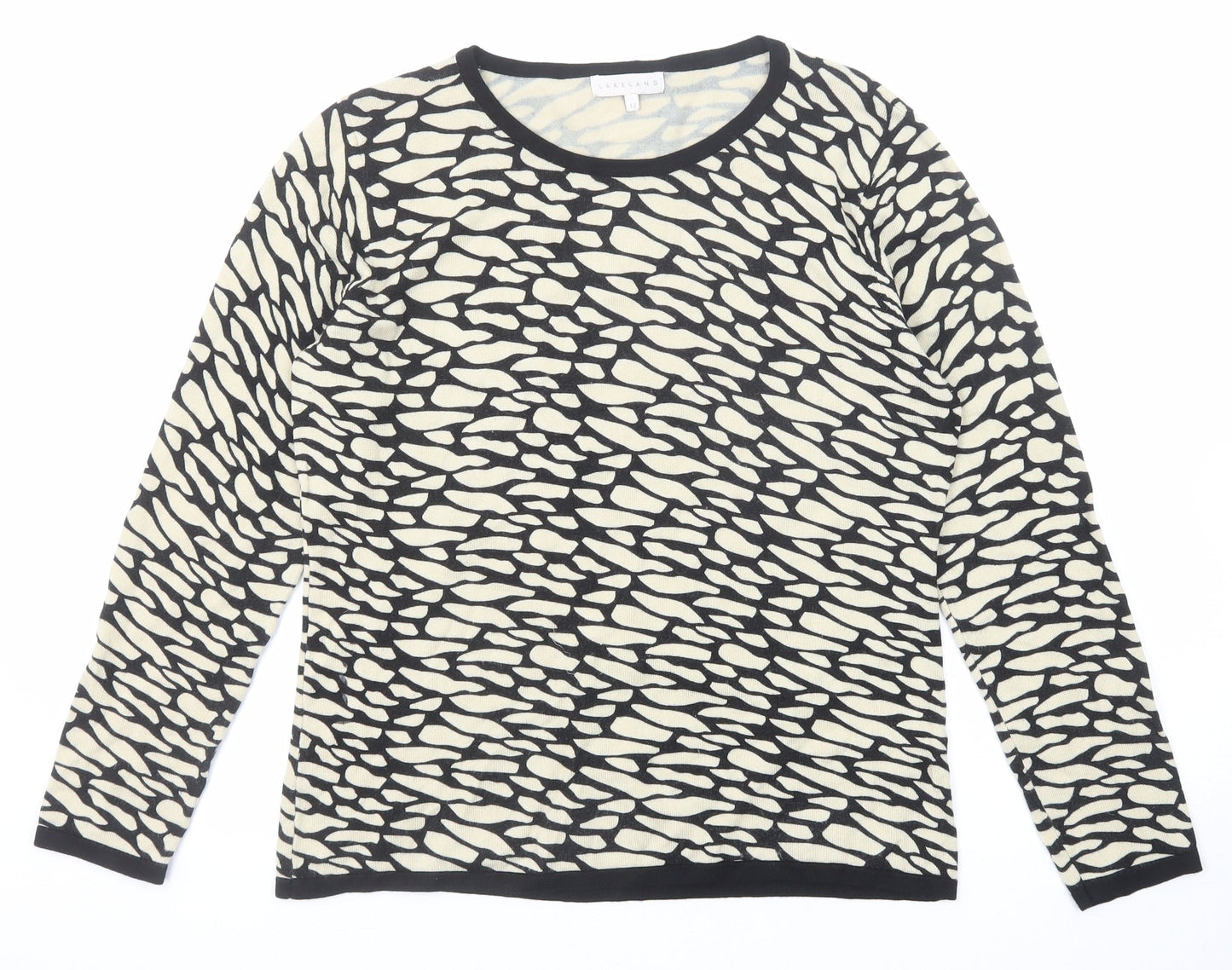 Lakeland Womens Beige Round Neck Geometric Viscose Pullover Jumper Size 12