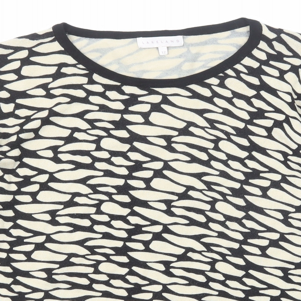 Lakeland Womens Beige Round Neck Geometric Viscose Pullover Jumper Size 12