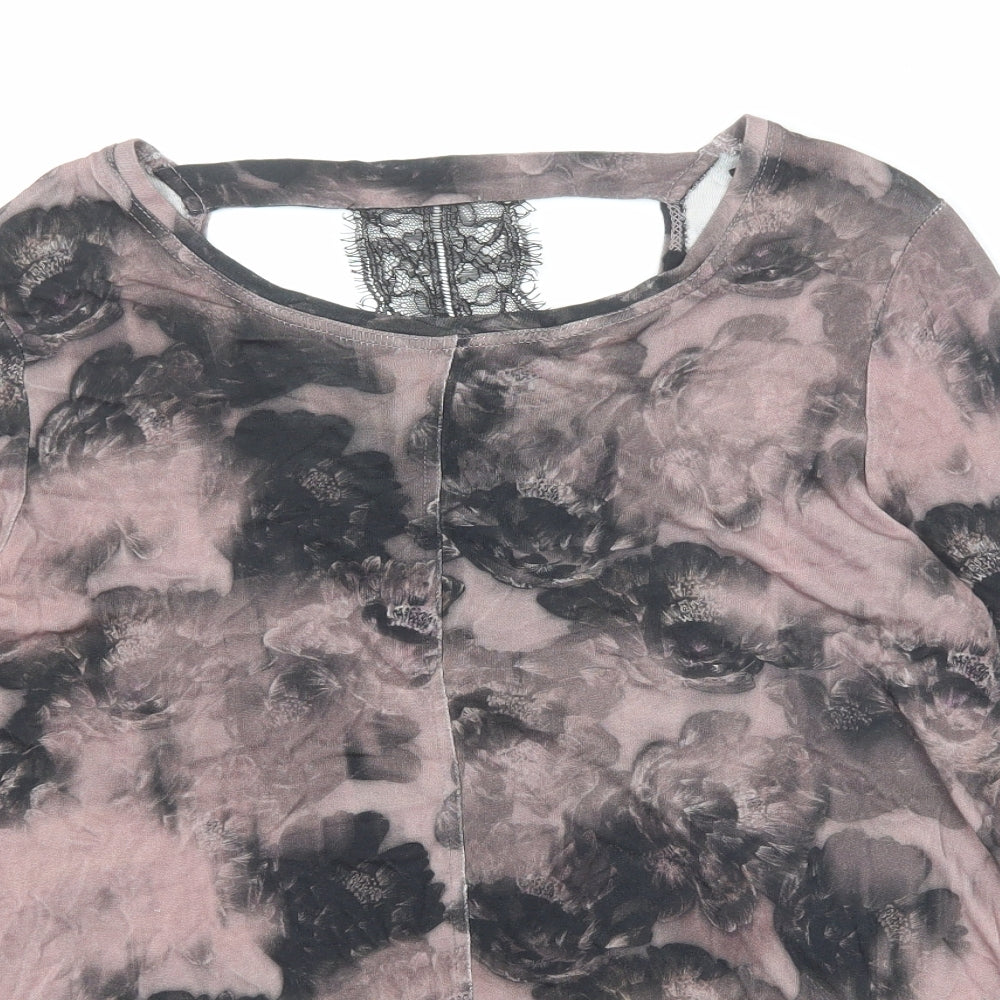 NEXT Womens Purple Geometric Viscose Basic Blouse Size 12 Round Neck - Lace Details