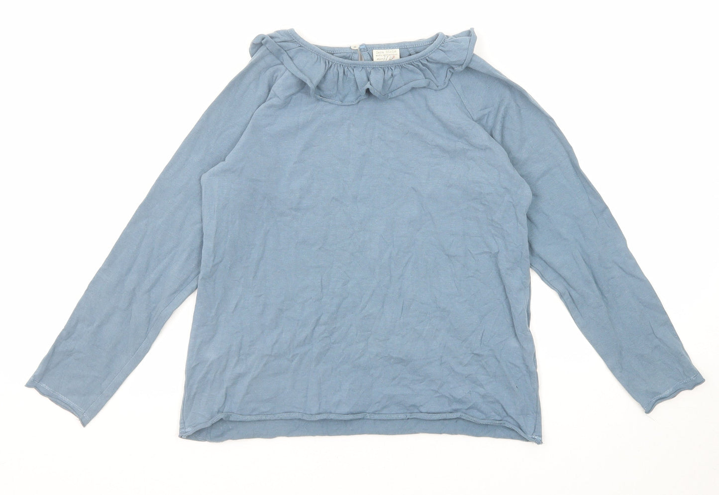 Zara Girls Blue Polyester Basic T-Shirt Size 8 Years Round Neck Button