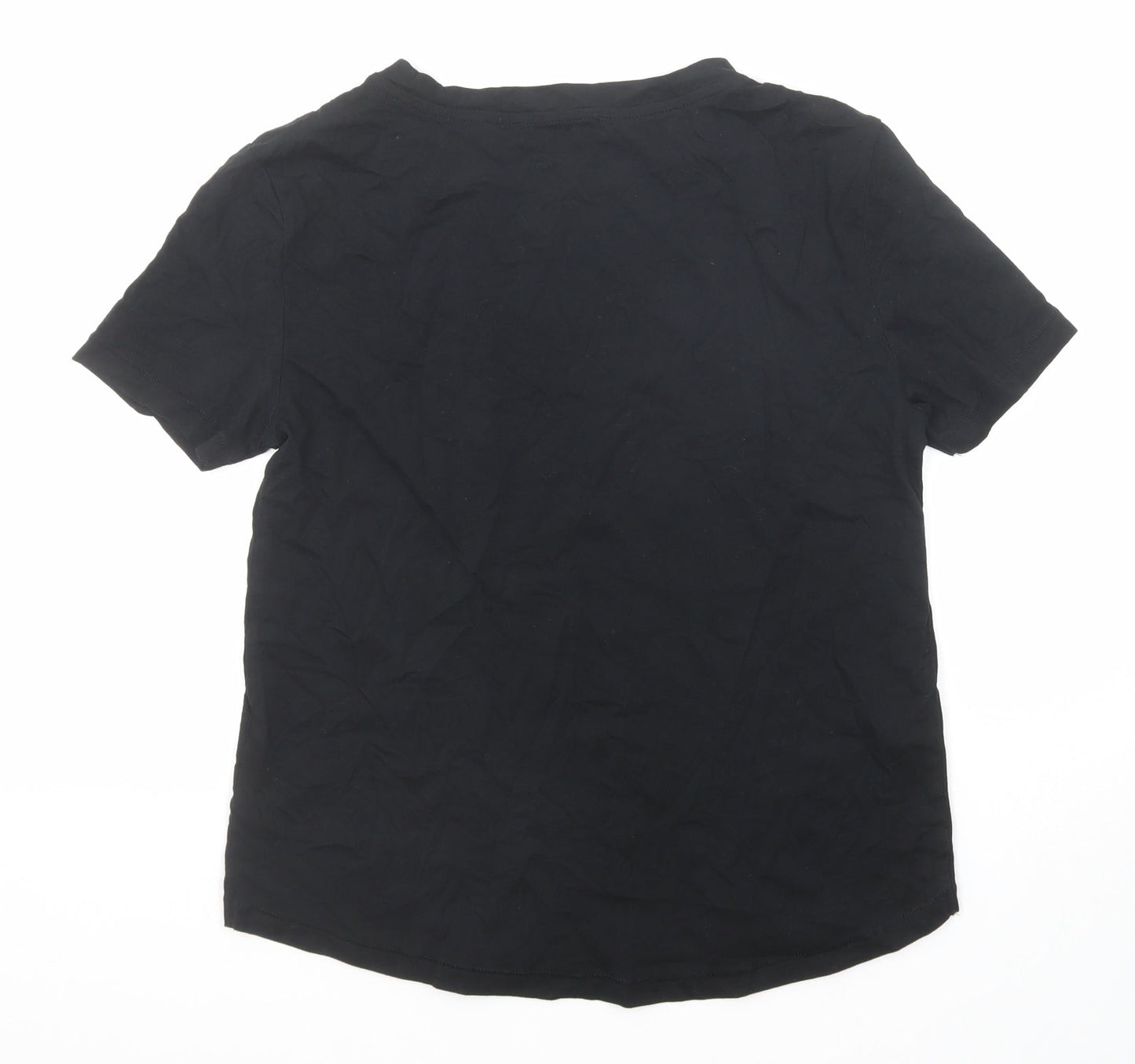 Mango Womens Black Cotton Basic T-Shirt Size S Boat Neck