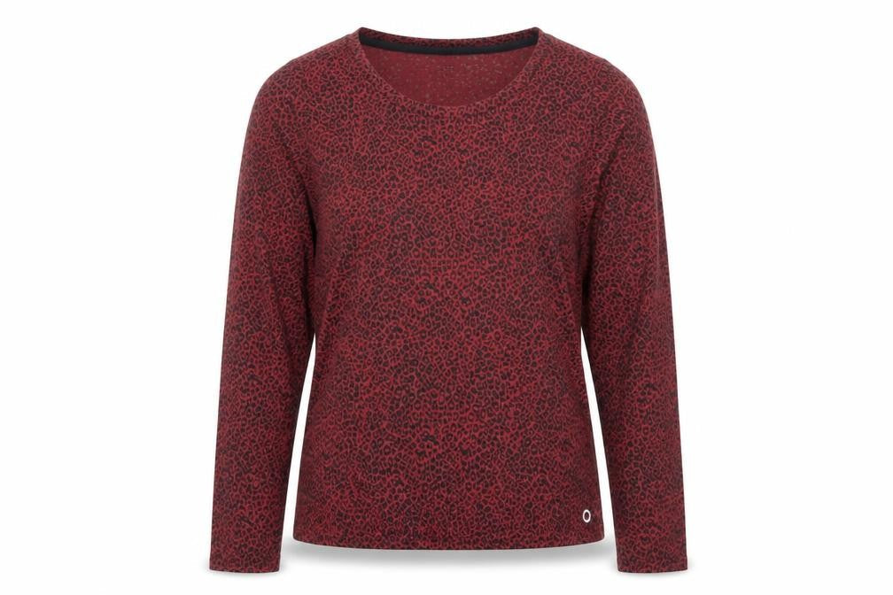 Goodmove Womens Red Animal Print Polyester Basic T-Shirt Size 8 Boat Neck Pullover - Leopard Print