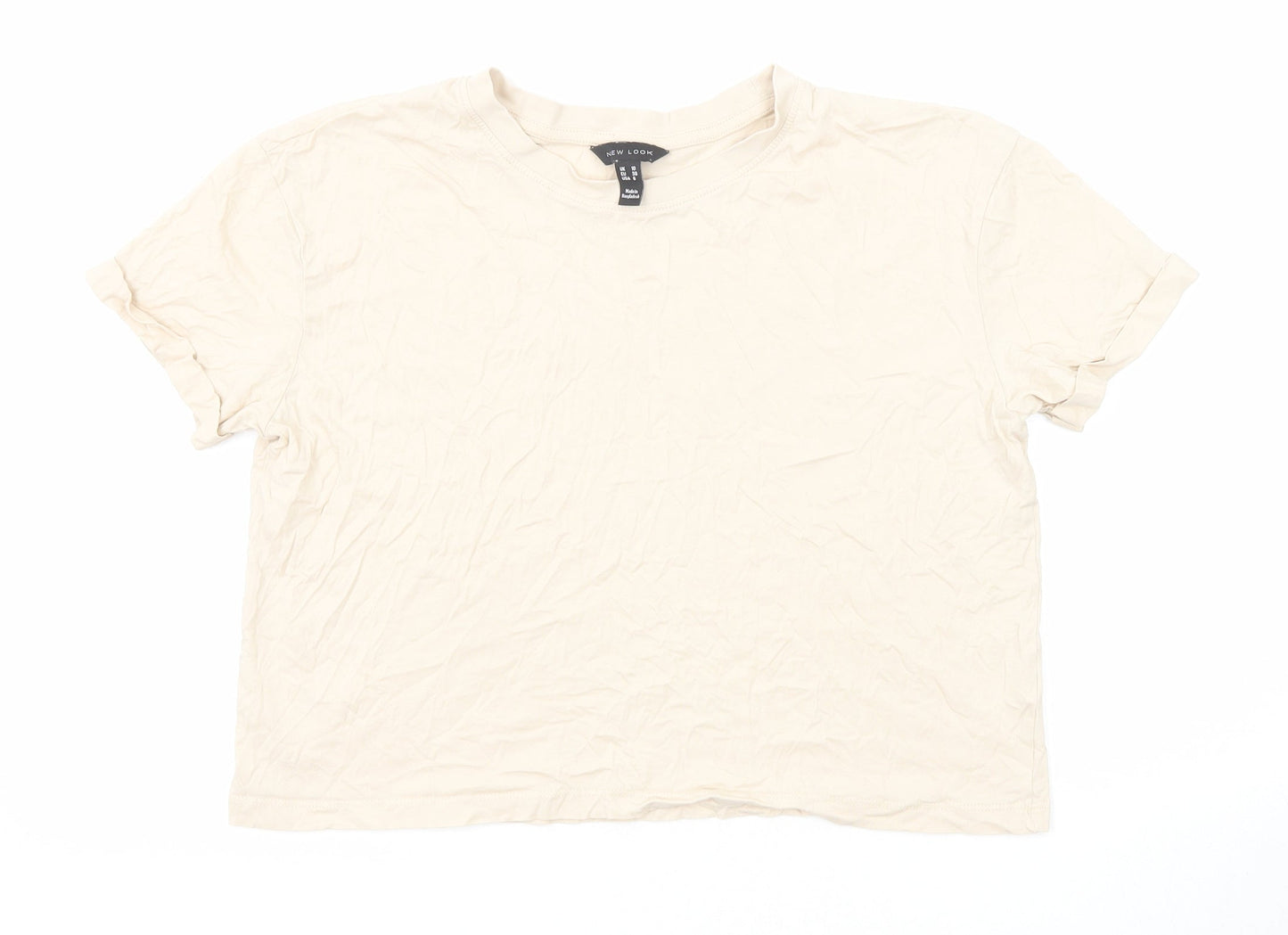 New Look Womens Beige Cotton Basic T-Shirt Size 10 Round Neck
