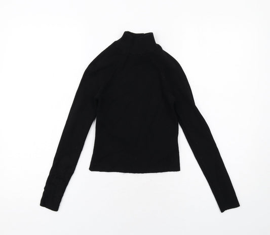 Pull&Bear Womens Black Viscose Basic T-Shirt Size M Mock Neck