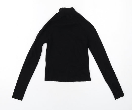 Pull&Bear Womens Black Viscose Basic T-Shirt Size M Mock Neck