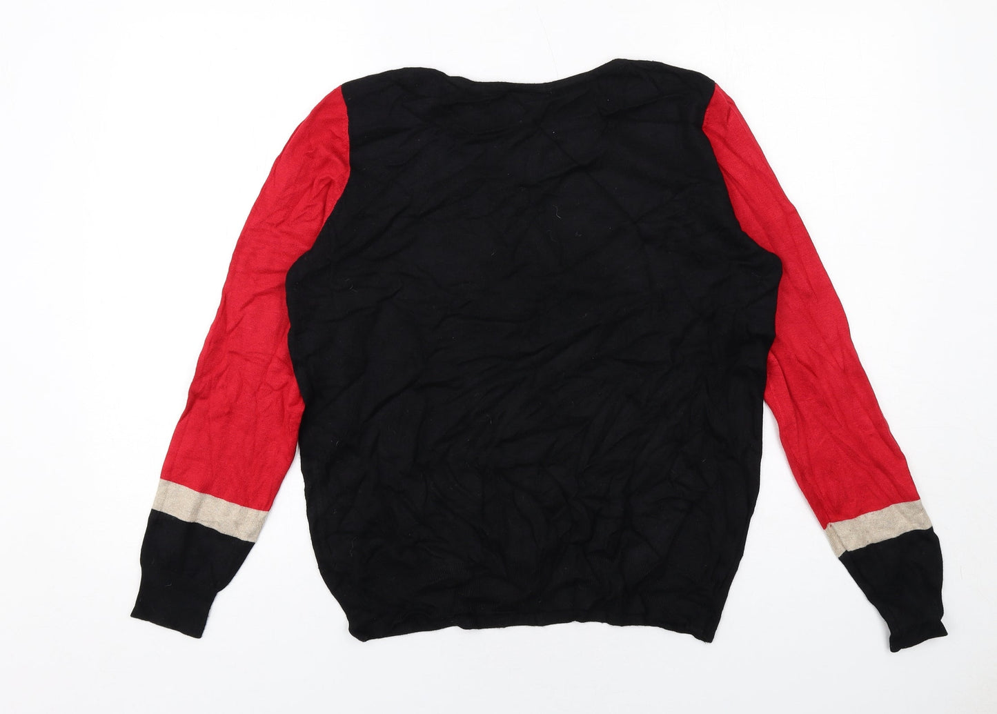 Wallis Womens Black Round Neck Geometric Polyester Pullover Jumper Size 16