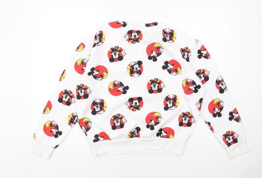 Disney Womens White Geometric Polyester Pullover Sweatshirt Size S Pullover - Mickey Mouse