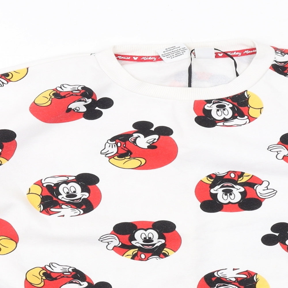 Disney Womens White Geometric Polyester Pullover Sweatshirt Size S Pullover - Mickey Mouse