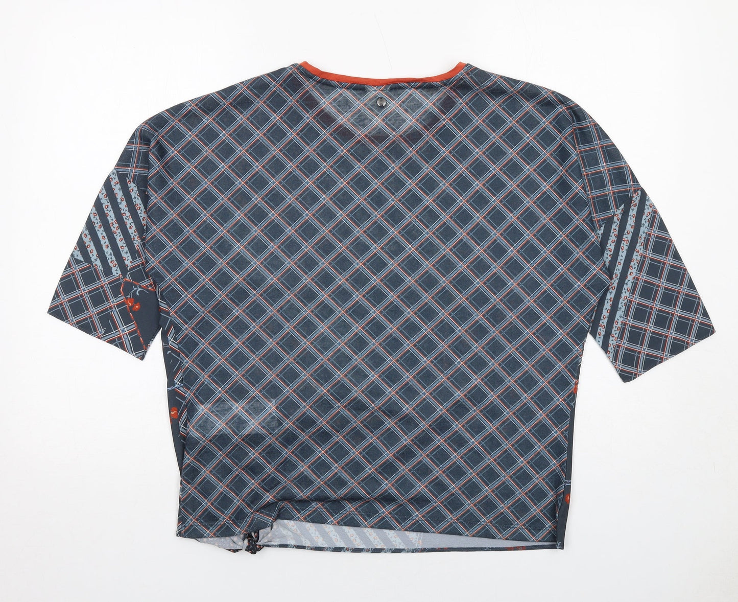 Taifun Womens Grey Geometric Polyester Basic Blouse Size M Boat Neck - Tie Side Detail