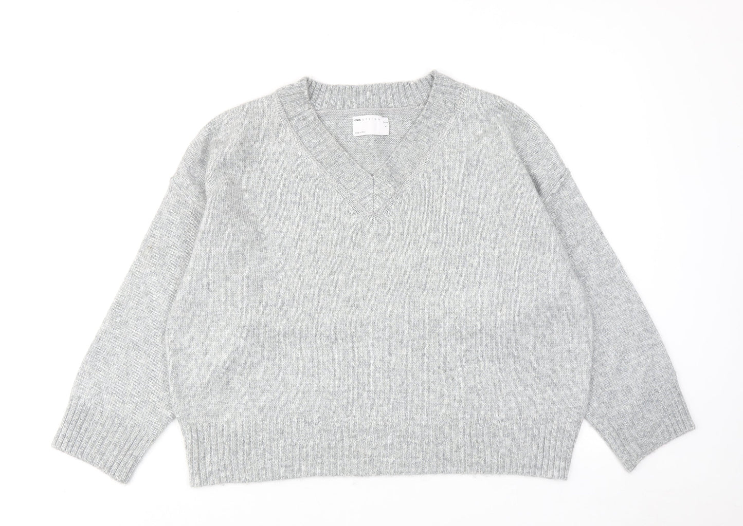 ASOS Womens Grey V-Neck Acrylic Pullover Jumper Size S