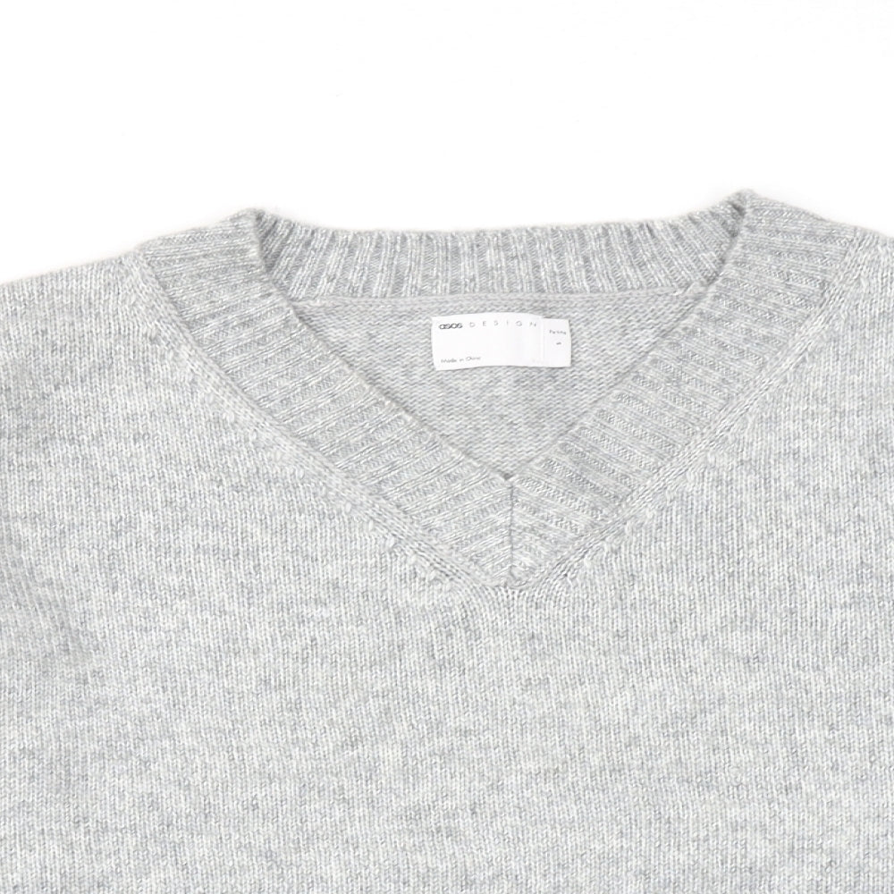 ASOS Womens Grey V-Neck Acrylic Pullover Jumper Size S