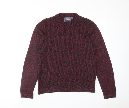 Topman Mens Red Round Neck Acrylic Pullover Jumper Size S Long Sleeve